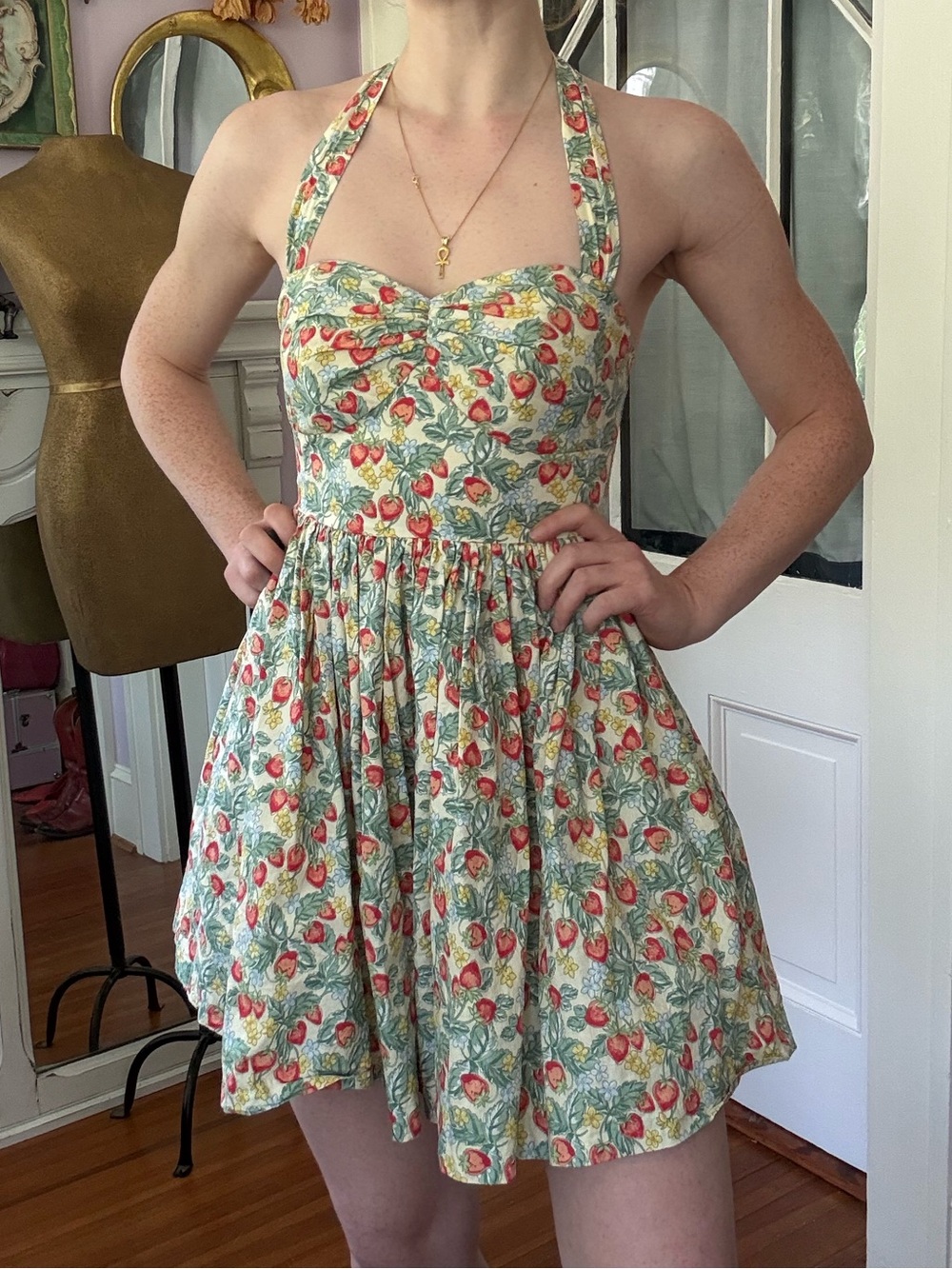Hearts and Found Strawberry Print Halter Dress